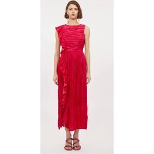 Ulla Johnson Circle Ruffled Plisse-Satin Midi Dress in Orchid Size 6